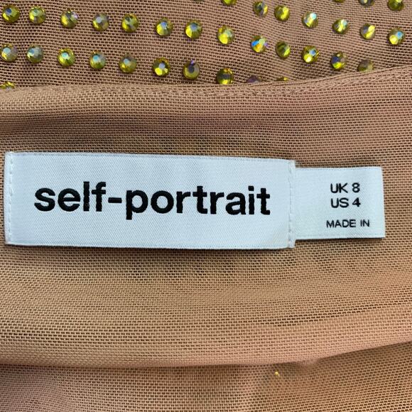 SELF-PORTRAIT Size 4 Beige Polyester Blend Rhinestones Long Cocktail Dress - Picture 5 of 8